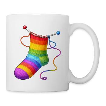 Knitted Rainbow Sock Illustration - Coffee/Tea Mug - white - Right
