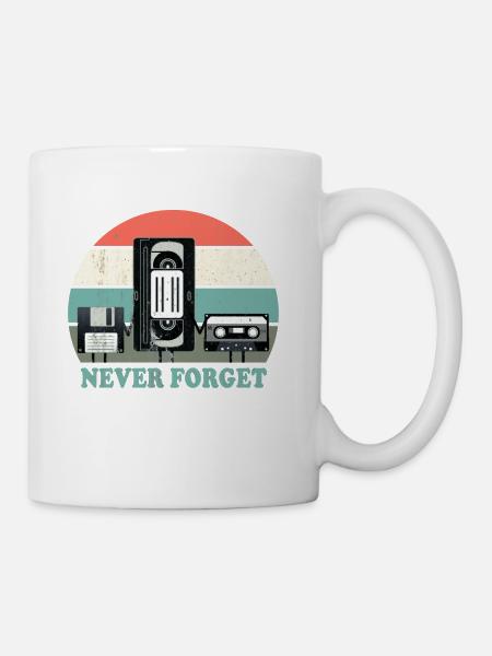 Never Forget - VHS, Cassette, Floppy Disc - Retro - Coffee/Tea Mug - white