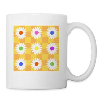 Retro Daisies - Orange and Yellow Checkerboard - Coffee/Tea Mug - white - Right
