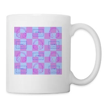 1980's Music Checkerboard - blue and purple - Coffee/Tea Mug - white - Right