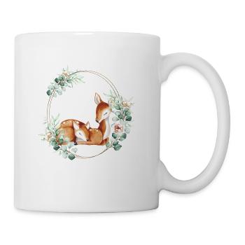 White-tailed Mommy and Baby Deer in a Floral Gold - Coffee/Tea Mug - white - Right