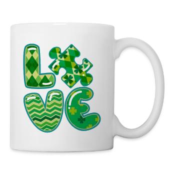 Love Puzzle Piece Autism Awareness T St Patricks - Coffee/Tea Mug - white - Right