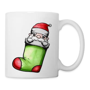 Cute Kawaii Santa In Sock On Chimney Fireplace - Coffee/Tea Mug - white - Right