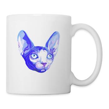 Floating Blue Sphynx Cat Head - Coffee/Tea Mug - white - Right