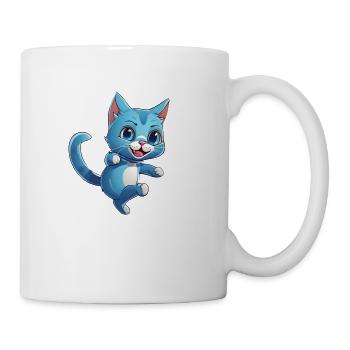 A blue cartoon cat with playful pose - Coffee/Tea Mug - white - Right