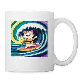 Happy Surfing Waves Orange Tabby Kitty Cat - Coffee/Tea Mug - white - Right