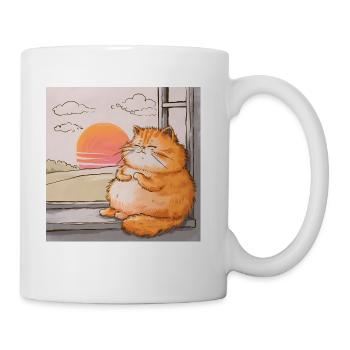 Chubby Orange Tabby Sleeping In Window at Sunset - Coffee/Tea Mug - white - Right