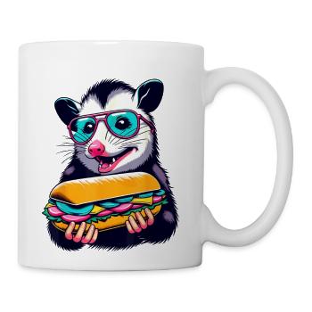 Opossum eating Sandwich foodie - Coffee/Tea Mug - white - Right