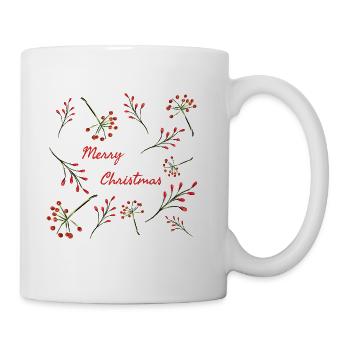 Merry Christmas greeting surrounded by Holly - Coffee/Tea Mug - white - Right