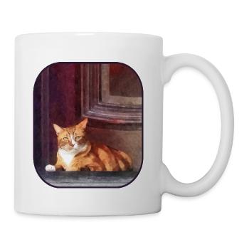 Orange Tabby in Doorway - Coffee/Tea Mug - white - Right