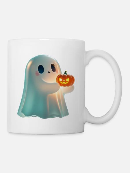 Whimsical Ghost and Pumpkin Jack-o-Lantern - Coffee/Tea Mug - white