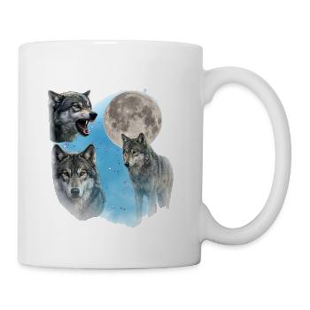 Three Wolves Full Moon – Wild Spirit Night - Coffee/Tea Mug - white - Right