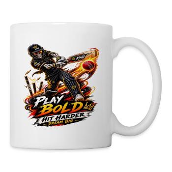 Skeleton Cricket King – Play Bold Hit Harder - Coffee/Tea Mug - white - Right
