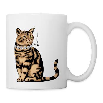 Cat Smoking - Coffee/Tea Mug - white - Right