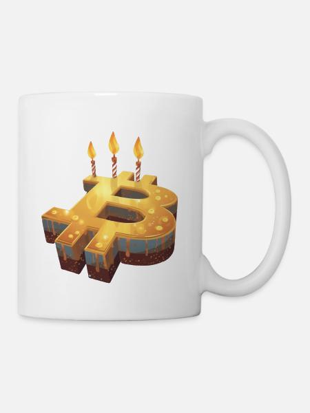 Golden Bitcoin Birthday Cake - Coffee/Tea Mug - white