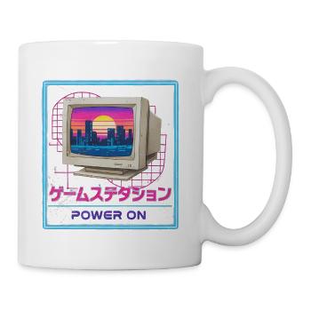 Retro CRT Gaming Sunset – Synthwave Vaporwave Art - Coffee/Tea Mug - white - Right