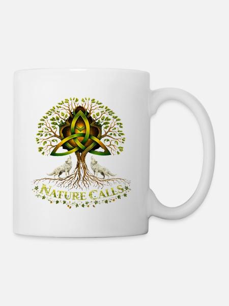 Nature Calls – Celtic Tree of Life & Wolves Nature - Coffee/Tea Mug - white