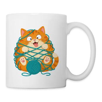 Cozy Cat in Yarn Ball - Coffee/Tea Mug - white - Right