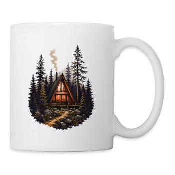Vintage A Frame Cabin Woods Forest Nature Camping  - Coffee/Tea Mug - white - Right