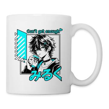 Cute Anime Boy Drinking Milk Cyan Vaporwave Art - Coffee/Tea Mug - white - Right