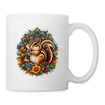 Cute Autumn Squirrel Floral Mandala Art - Coffee/Tea Mug - white - Right
