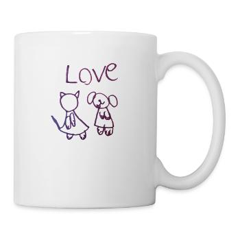 Puppy & Kitty Love - original child art - Coffee/Tea Mug - white - Right