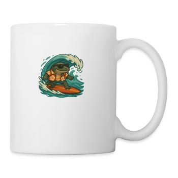 Cartoon surfer animal fossil prehistoric water - Coffee/Tea Mug - white - Right