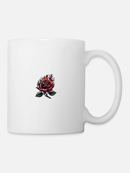 Fiery Red Rose Tattoo Design - Coffee/Tea Mug - white