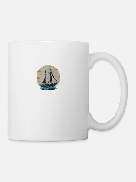 Set Sail on Freedom (Sailing Yacht Outline) - Coffee/Tea Mug - white