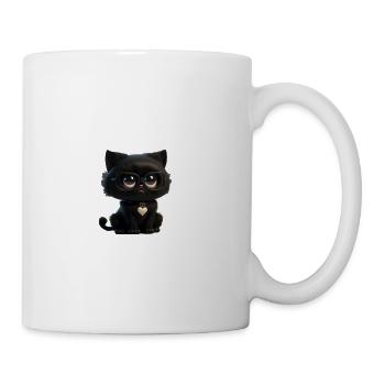 Black Kitty Glasses Heart Pendant - Coffee/Tea Mug - white - Right