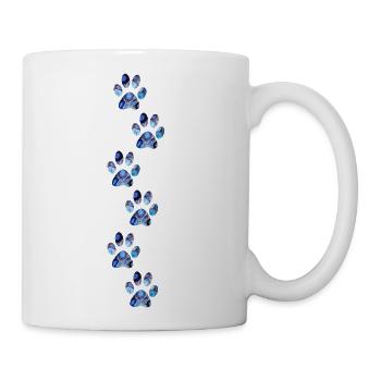 Dog paw prints mixed media collage art new puppy - Coffee/Tea Mug - white - Right