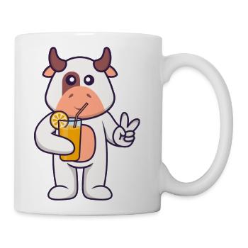 Cute Cow Holding Orange Juice In Glass - Coffee/Tea Mug - white - Right