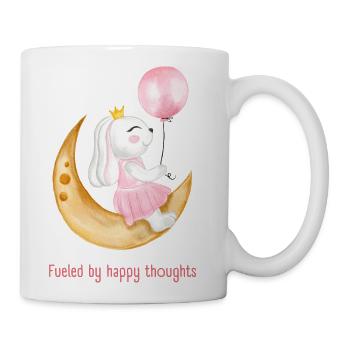 Fueled By Happy Thoughts Cute Bunny With Balloon - Coffee/Tea Mug - white - Right
