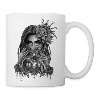 skull mask and peony flower - Coffee/Tea Mug - white - Right