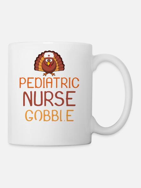 Pediatric Nurse Gobble Squad Funny Turkey - Coffee/Tea Mug - white