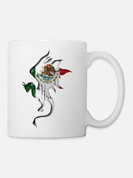 Mexico Flag - Dragon Silhouette - Coffee/Tea Mug - white