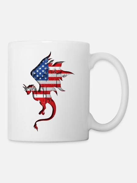 USA Flag - Dragon Silhouette - Coffee/Tea Mug - white