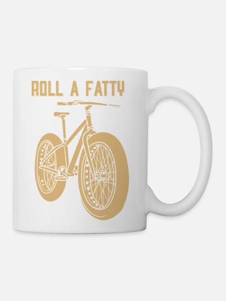 Roll a Fatty Fat Bike Rider Mountain Bike Art - Coffee/Tea Mug - white