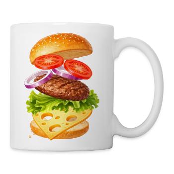 Burger Illustration with Cheese and Vegetables - Coffee/Tea Mug - white - Right