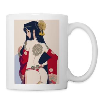 Geisha Blossom Back Tattoo - Coffee/Tea Mug - white - Right