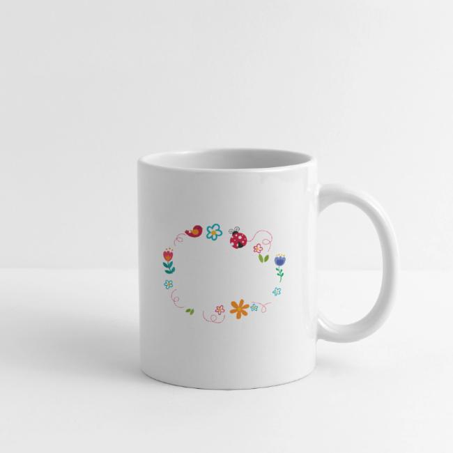 Cute oval frame with flowers, ladybug and birds