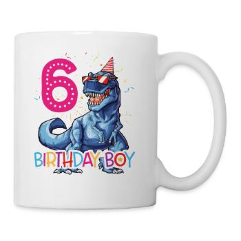 Dinosaur T rex 6 year Old T shirt Kids 6th - Coffee/Tea Mug - white - Right