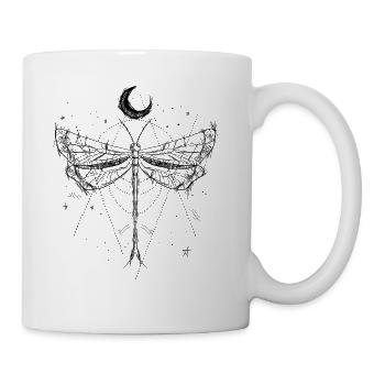 Drawing of a dragonfly in moonlight Boho style - Coffee/Tea Mug - white - Right