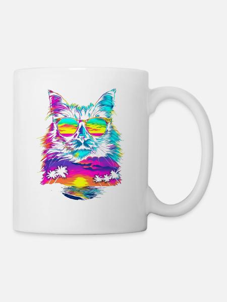 Birman Cat Sunglasses Beach Sunset Pop Art - Coffee/Tea Mug - white