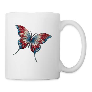 A butterfly with red white and blue patterned wing - Coffee/Tea Mug - white - Right