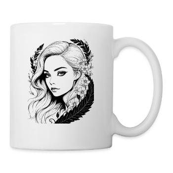 Mystical Floral Portrait – Bold Black & White Art - Coffee/Tea Mug - white - Right