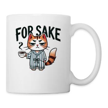 For Sake Cat with Coffee, Grumpy Cat, Cartoon - Coffee/Tea Mug - white - Right