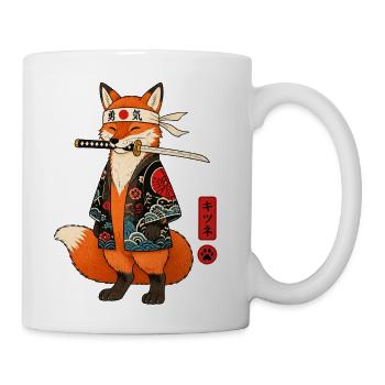 Japanese Samurai Fox - Kitsune Warrior Art - Coffee/Tea Mug - white - Right