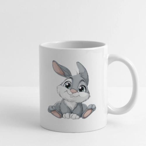 Joyful Grey and White Baby Rabbit Cartoon - Coffee/Tea Mug
