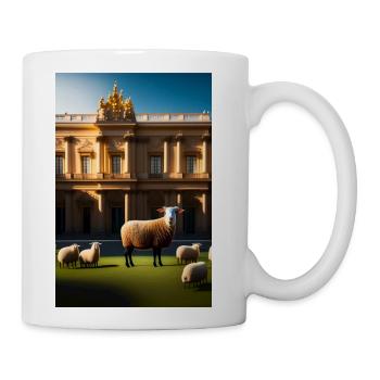 sheep in baroque armor in front of palace made of - Coffee/Tea Mug - white - Right